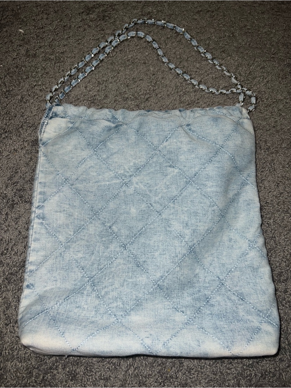 Quilted Light Blue Chain-Handle Shoulder Bag